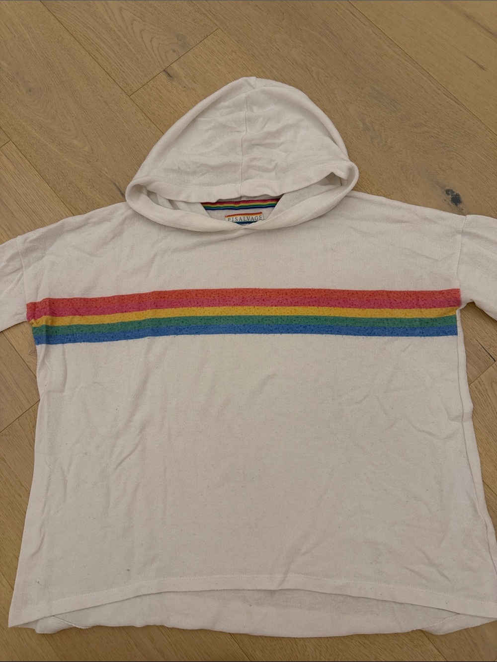 PJ Salvage White Hoodie Top with Rainbow Stripe